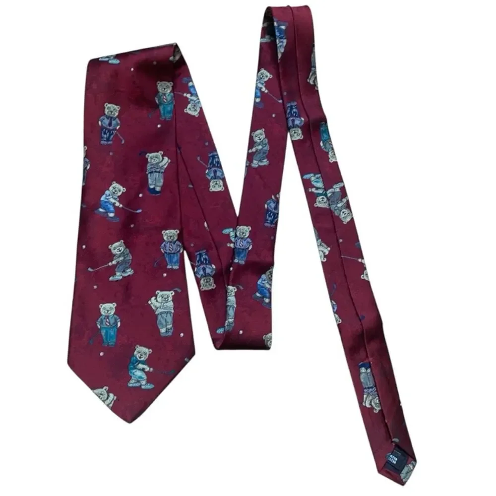 vintage String beans golf teddy bear Playful Red Tie with Bear Print sporty polo